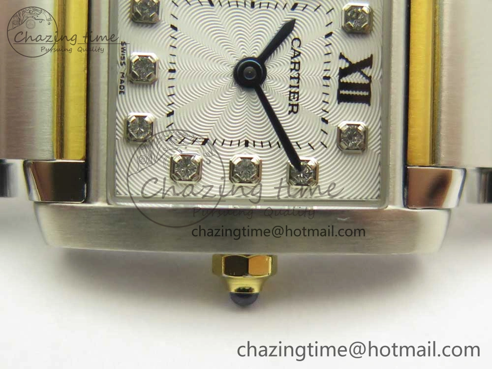 Efficient Tank Francaise Ladies 25mm SS YG 8848F 1:1 Best Edition White Diamond Dial on SS YG Bracelet Ronda Quartz 6170