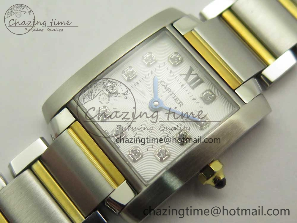 Efficient Tank Francaise Ladies 25mm SS YG 8848F 1:1 Best Edition White Diamond Dial on SS YG Bracelet Ronda Quartz 6170