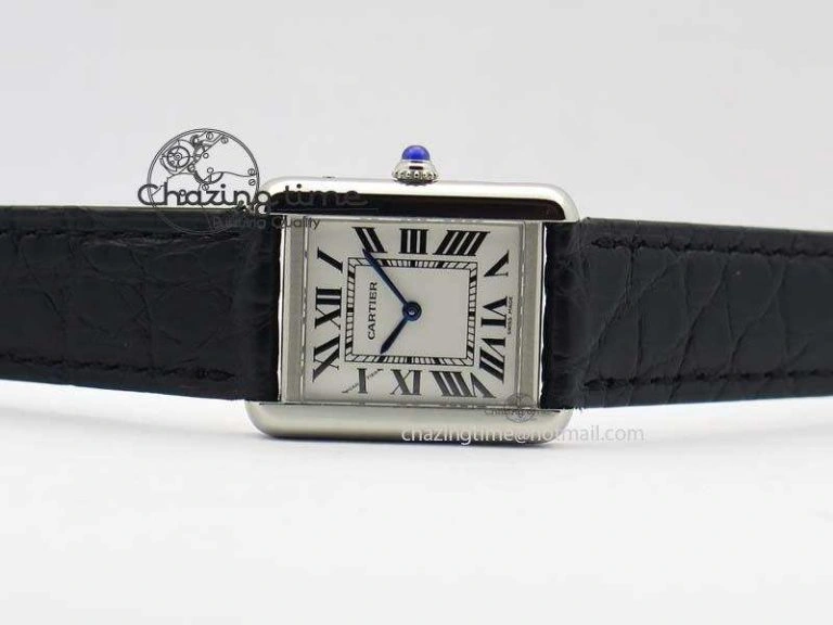 SmoothTexture Tank Ladies 25mm SS GF 1:1 Best Edition White Dial On Black Croc Leather Ronda Quartz 10773