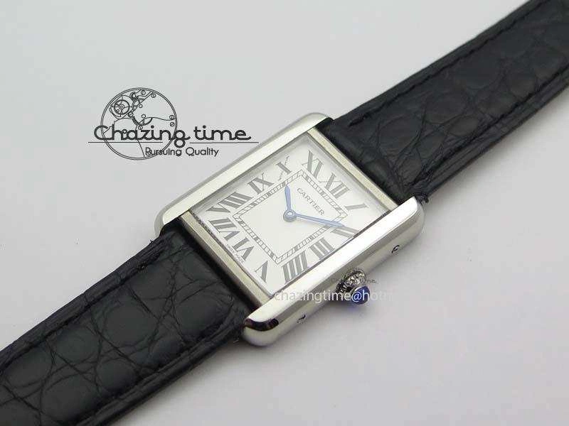 SmoothTexture Tank Ladies 25mm SS GF 1:1 Best Edition White Dial On Black Croc Leather Ronda Quartz 10773