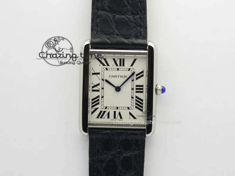 Original Tank Ladies 28mm SS GF 1:1 Best Edition White Dial On Black Croc Leather Ronda Quartz 10772