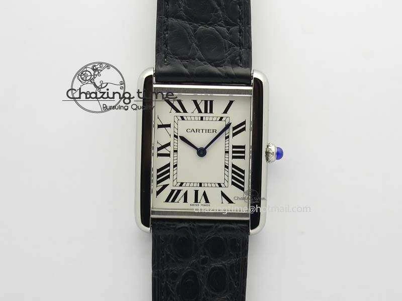 Original Tank Ladies 28mm SS GF 1:1 Best Edition White Dial On Black Croc Leather Ronda Quartz 10772