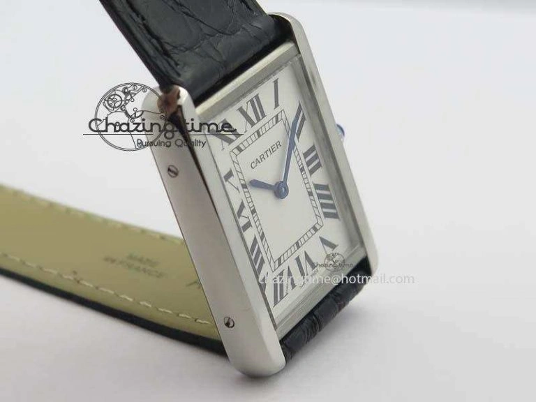 Original Tank Ladies 28mm SS GF 1:1 Best Edition White Dial On Black Croc Leather Ronda Quartz 10772