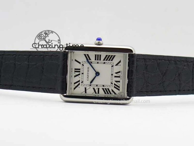 Original Tank Ladies 28mm SS GF 1:1 Best Edition White Dial On Black Croc Leather Ronda Quartz 10772