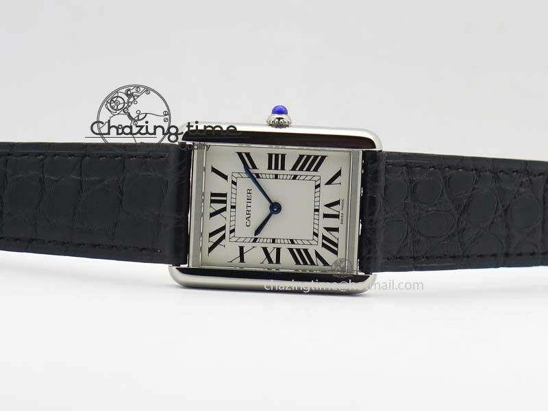 Original Tank Ladies 28mm SS GF 1:1 Best Edition White Dial On Black Croc Leather Ronda Quartz 10772