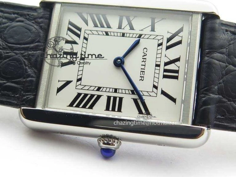 Original Tank Ladies 28mm SS GF 1:1 Best Edition White Dial On Black Croc Leather Ronda Quartz 10772