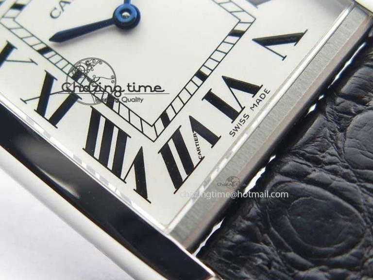 Original Tank Ladies 28mm SS GF 1:1 Best Edition White Dial On Black Croc Leather Ronda Quartz 10772