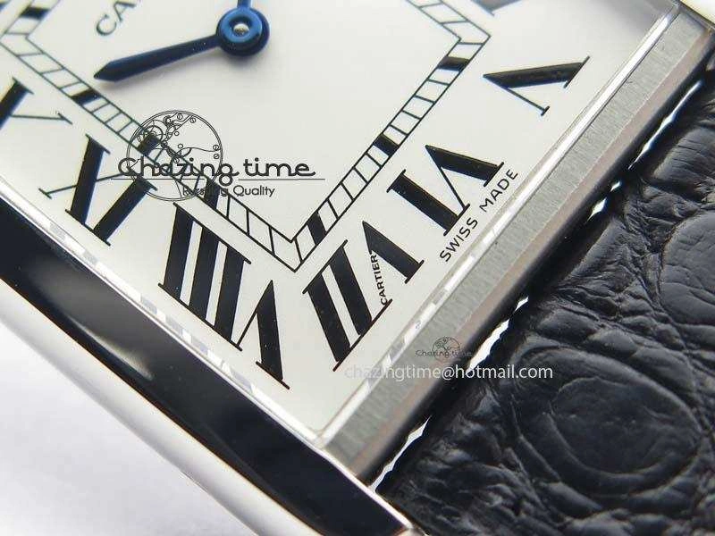 Original Tank Ladies 28mm SS GF 1:1 Best Edition White Dial On Black Croc Leather Ronda Quartz 10772