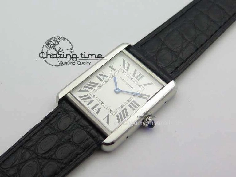 Original Tank Ladies 28mm SS GF 1:1 Best Edition White Dial On Black Croc Leather Ronda Quartz 10772