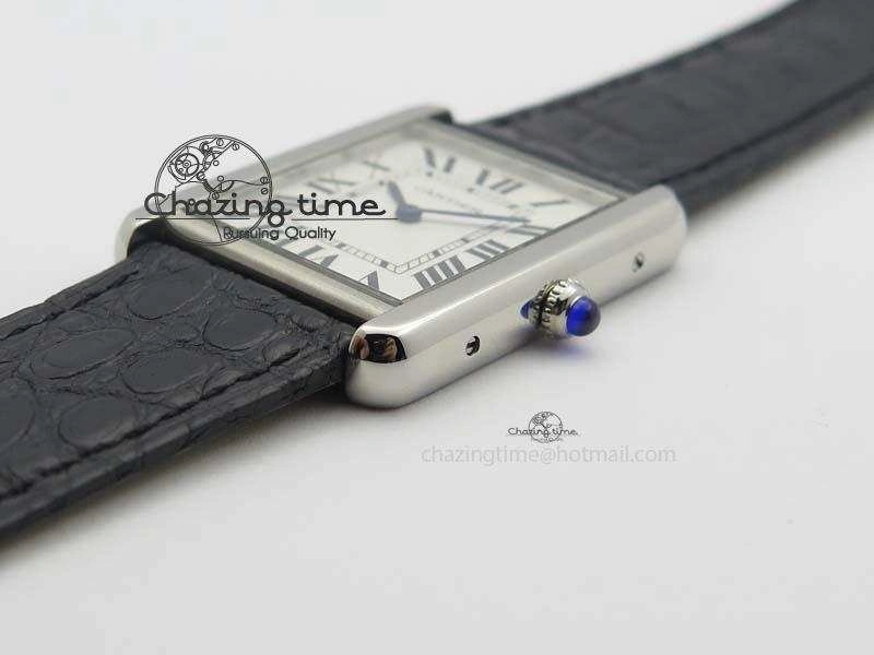 Original Tank Ladies 28mm SS GF 1:1 Best Edition White Dial On Black Croc Leather Ronda Quartz 10772