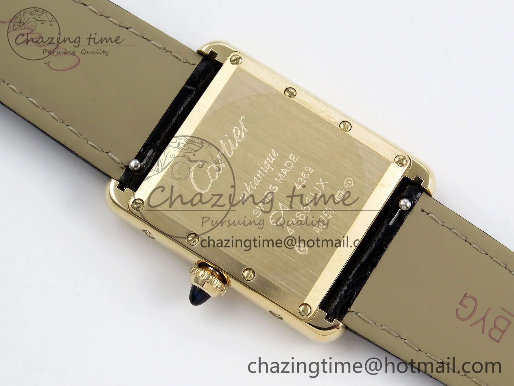 WellDesigned Tank Louis Cartier Large YG 33.7mm DRF 1:1 Best Edition Black Dial on Black Leather Strap Swiss Quartz 5958