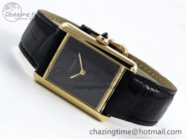 WellDesigned Tank Louis Cartier Large YG 33.7mm DRF 1:1 Best Edition Black Dial on Black Leather Strap Swiss Quartz 5958