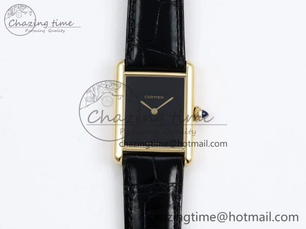 WellDesigned Tank Louis Cartier Large YG 33.7mm DRF 1:1 Best Edition Black Dial on Black Leather Strap Swiss Quartz 5958