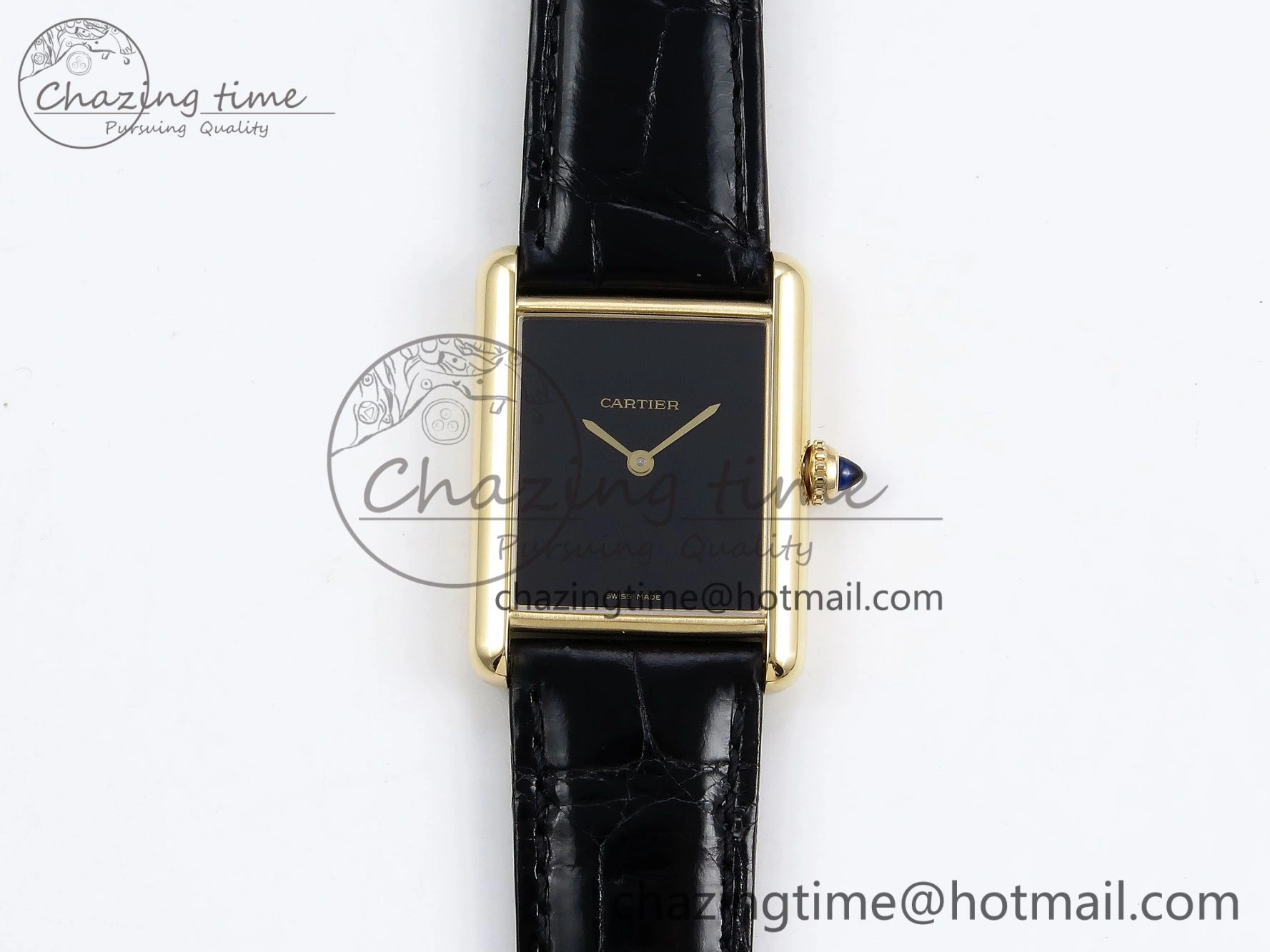 WellDesigned Tank Louis Cartier Large YG 33.7mm DRF 1:1 Best Edition Black Dial on Black Leather Strap Swiss Quartz 5958
