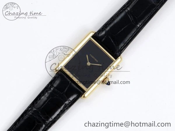 WellDesigned Tank Louis Cartier Large YG 33.7mm DRF 1:1 Best Edition Black Dial on Black Leather Strap Swiss Quartz 5958