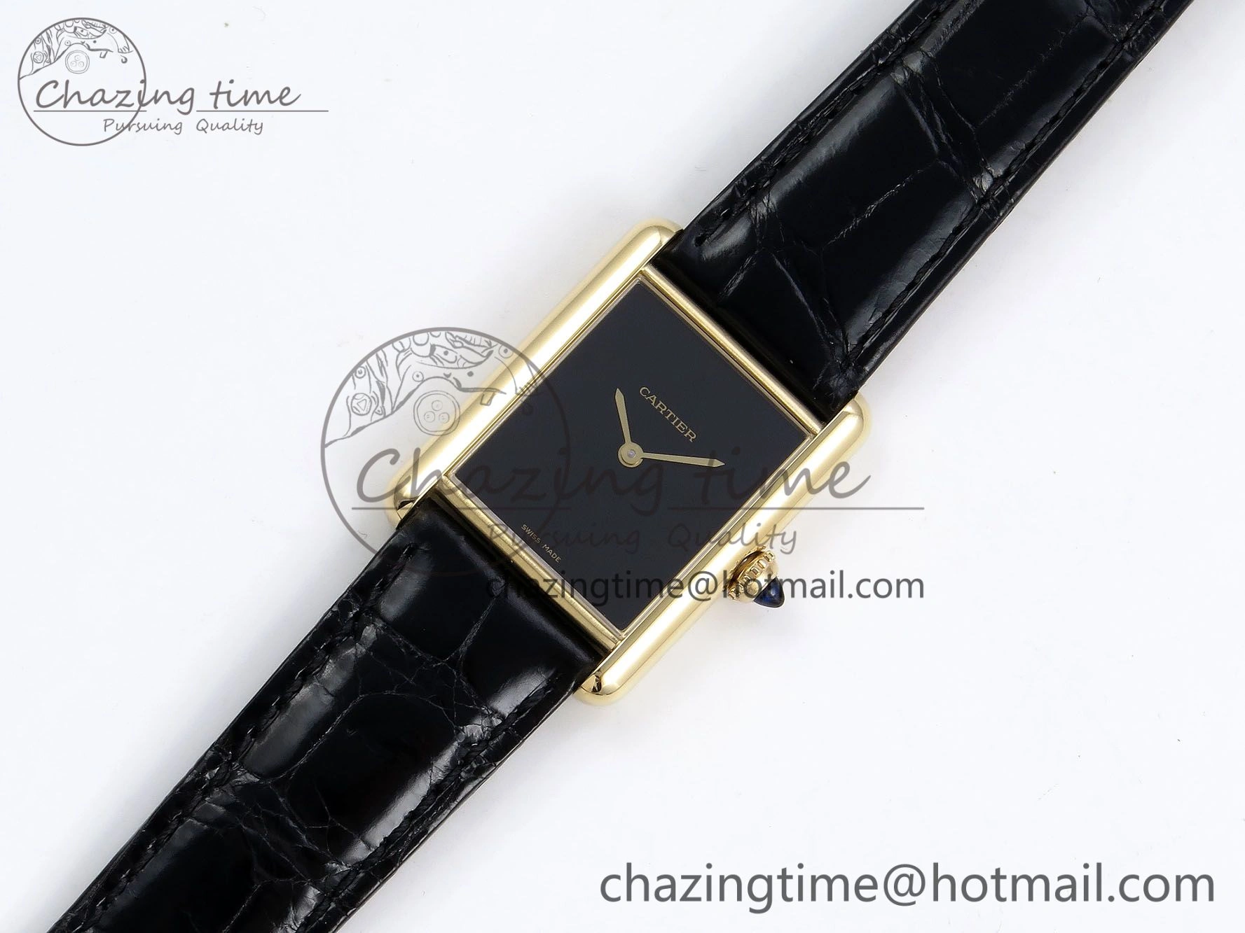 WellDesigned Tank Louis Cartier Large YG 33.7mm DRF 1:1 Best Edition Black Dial on Black Leather Strap Swiss Quartz 5958