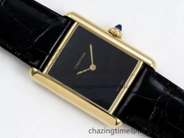 WellDesigned Tank Louis Cartier Large YG 33.7mm DRF 1:1 Best Edition Black Dial on Black Leather Strap Swiss Quartz 5958