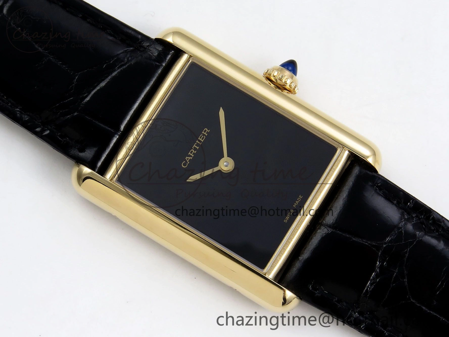 WellDesigned Tank Louis Cartier Large YG 33.7mm DRF 1:1 Best Edition Black Dial on Black Leather Strap Swiss Quartz 5958