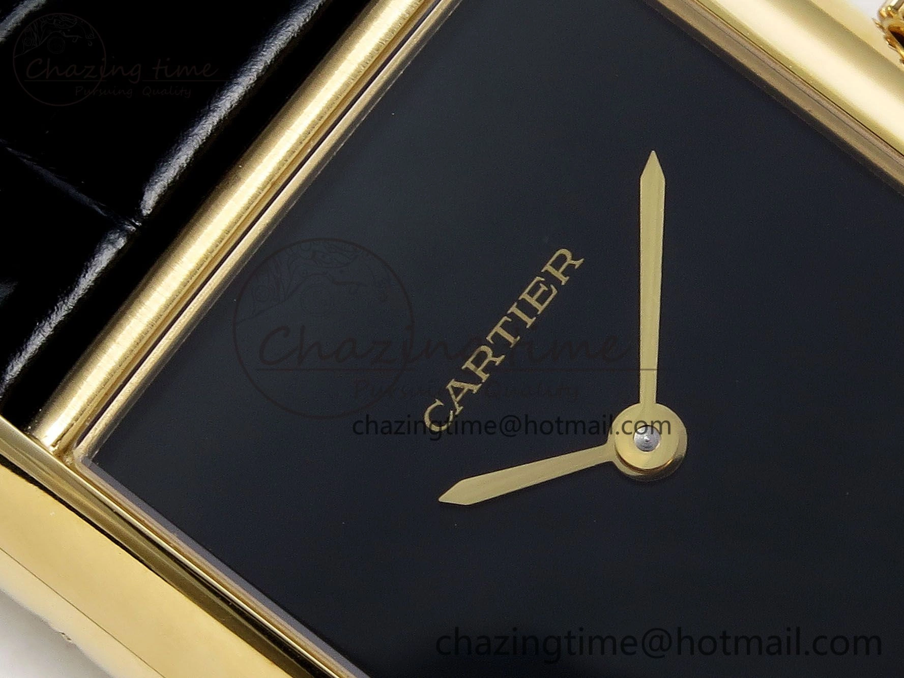 WellDesigned Tank Louis Cartier Large YG 33.7mm DRF 1:1 Best Edition Black Dial on Black Leather Strap Swiss Quartz 5958