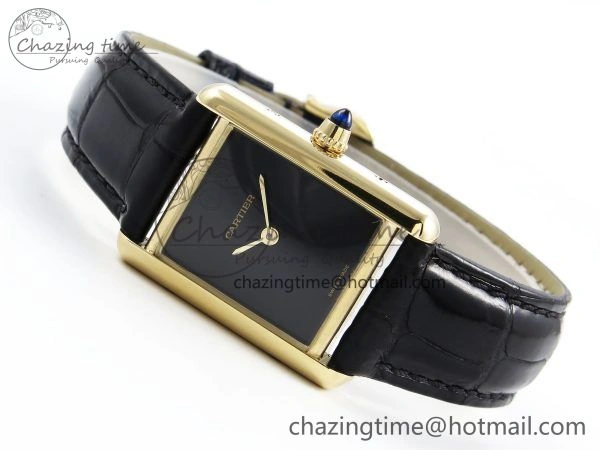 Tank Louis Cartier Small YG 29mm DRF 1:1 Best Edition Black Dial on Black Leather Strap Swiss Quartz ZipUp 5957