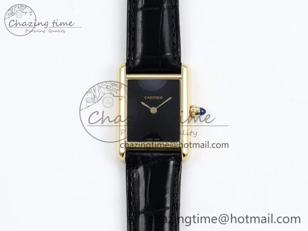 Tank Louis Cartier Small YG 29mm DRF 1:1 Best Edition Black Dial on Black Leather Strap Swiss Quartz ZipUp 5957