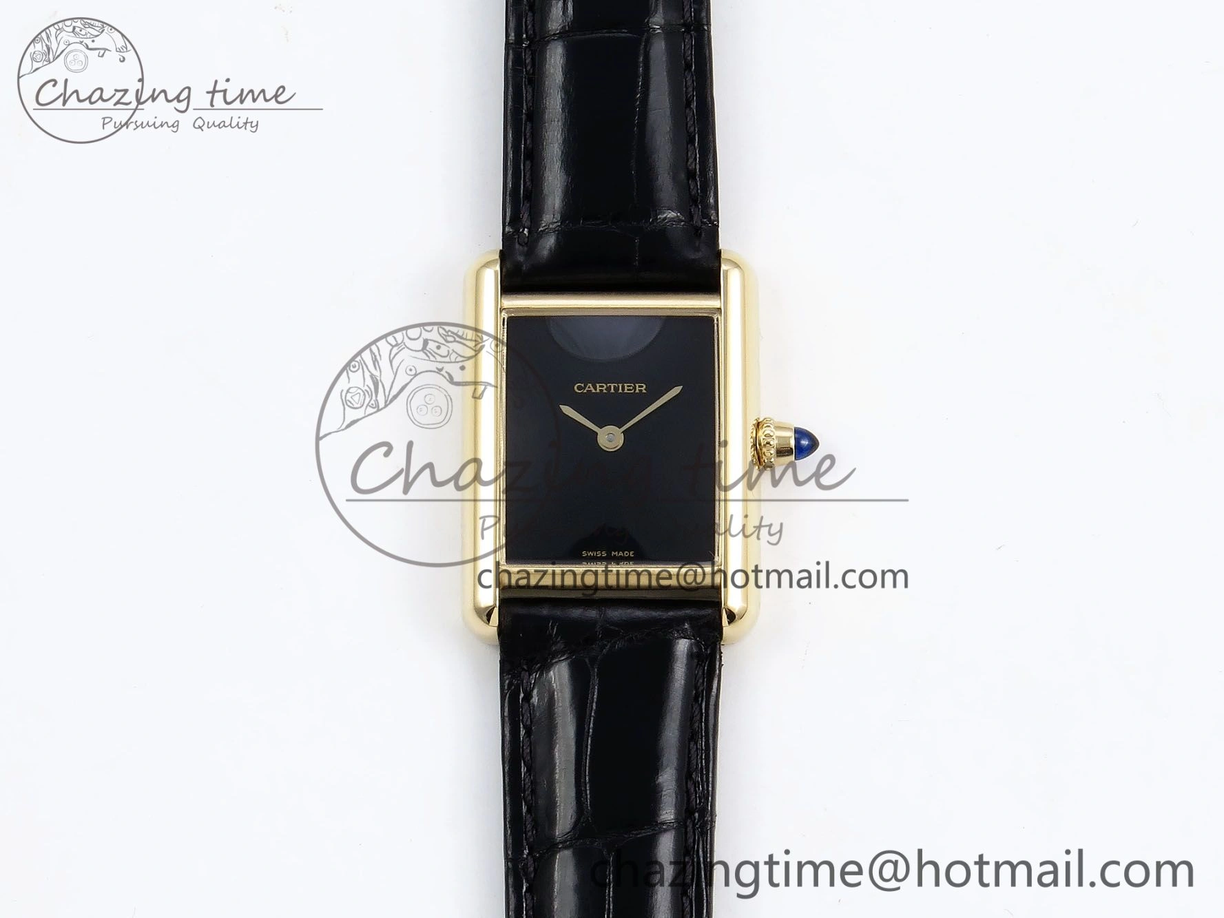 Tank Louis Cartier Small YG 29mm DRF 1:1 Best Edition Black Dial on Black Leather Strap Swiss Quartz ZipUp 5957