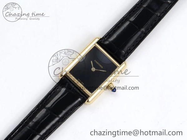 Tank Louis Cartier Small YG 29mm DRF 1:1 Best Edition Black Dial on Black Leather Strap Swiss Quartz ZipUp 5957
