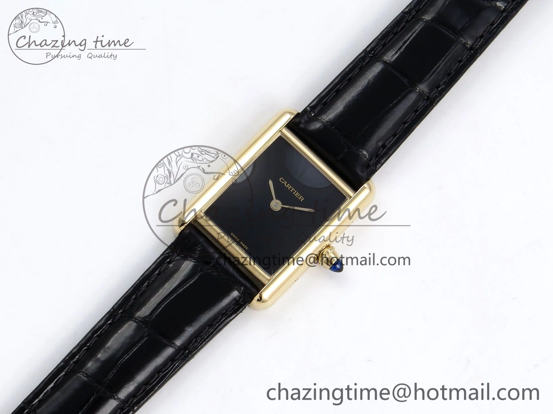 Tank Louis Cartier Small YG 29mm DRF 1:1 Best Edition Black Dial on Black Leather Strap Swiss Quartz ZipUp 5957