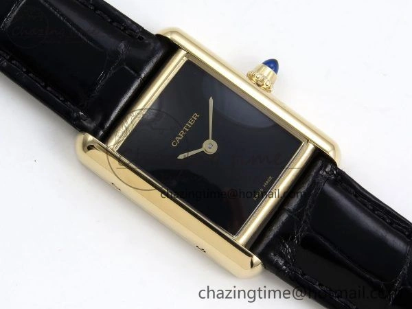 Tank Louis Cartier Small YG 29mm DRF 1:1 Best Edition Black Dial on Black Leather Strap Swiss Quartz ZipUp 5957