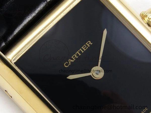 Tank Louis Cartier Small YG 29mm DRF 1:1 Best Edition Black Dial on Black Leather Strap Swiss Quartz ZipUp 5957