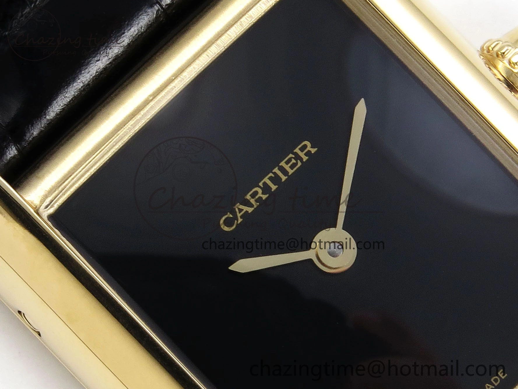 Tank Louis Cartier Small YG 29mm DRF 1:1 Best Edition Black Dial on Black Leather Strap Swiss Quartz ZipUp 5957