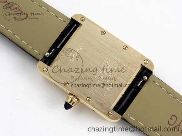 Tank Louis Cartier Small YG 29mm DRF 1:1 Best Edition Black Dial on Black Leather Strap Swiss Quartz ZipUp 5957