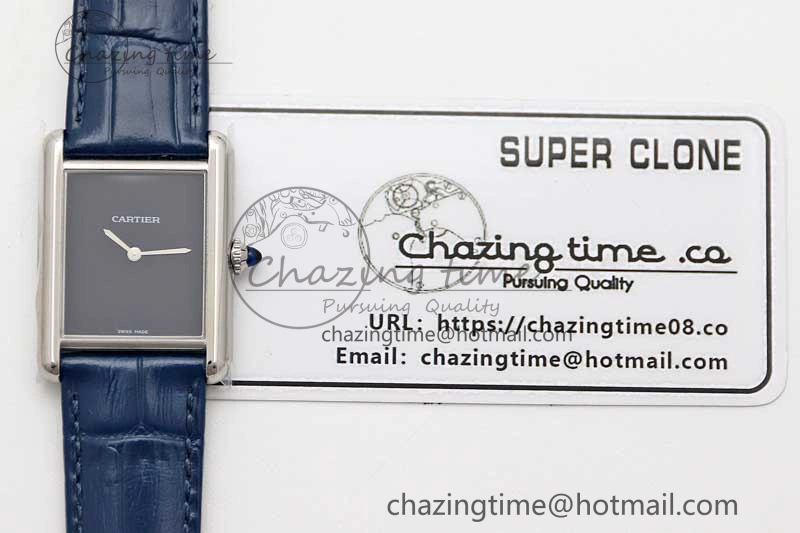 Cozy Tank Louis Ladies 25mm SS K11F 1:1 Best Edition Blue Dial on Croco Leather Strap Ronda Quartz 10233