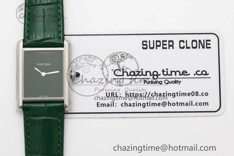 Tank Louis Ladies 25mm SS K11F 1:1 Best Edition Green Dial on Croco Leather Strap Ronda Quartz TopPick 10234