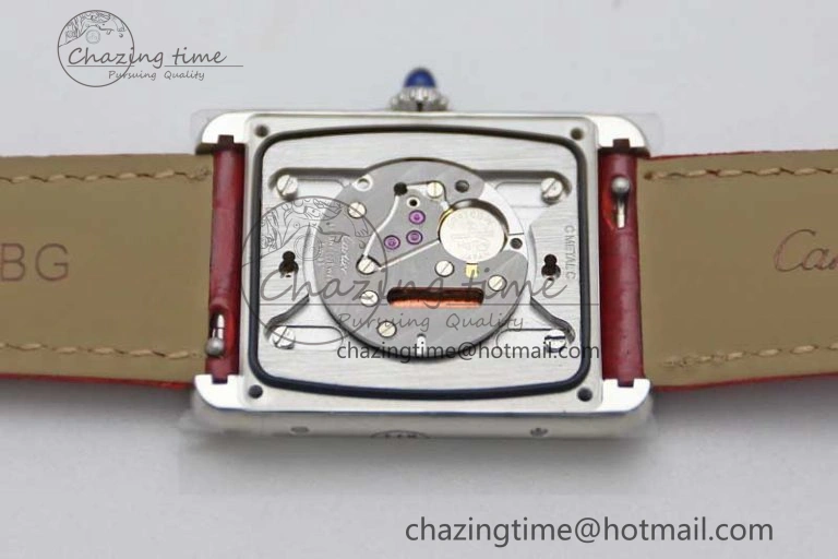 TimelessDesign Tank Louis Ladies 25mm SS K11F 1:1 Best Edition Red Dial on Leather Strap Ronda Quartz 6072