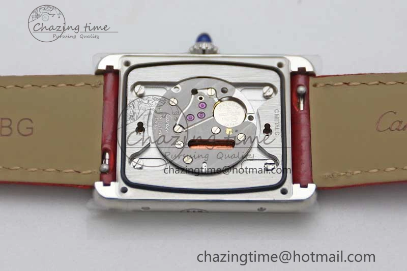 TimelessDesign Tank Louis Ladies 25mm SS K11F 1:1 Best Edition Red Dial on Leather Strap Ronda Quartz 6072