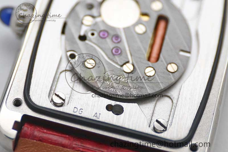 TimelessDesign Tank Louis Ladies 25mm SS K11F 1:1 Best Edition Red Dial on Leather Strap Ronda Quartz 6072