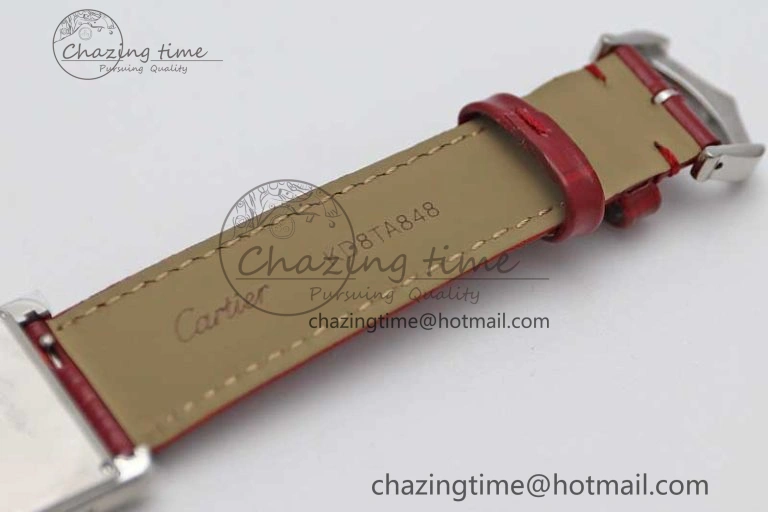 TimelessDesign Tank Louis Ladies 25mm SS K11F 1:1 Best Edition Red Dial on Leather Strap Ronda Quartz 6072