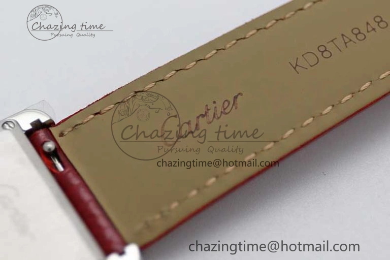 TimelessDesign Tank Louis Ladies 25mm SS K11F 1:1 Best Edition Red Dial on Leather Strap Ronda Quartz 6072