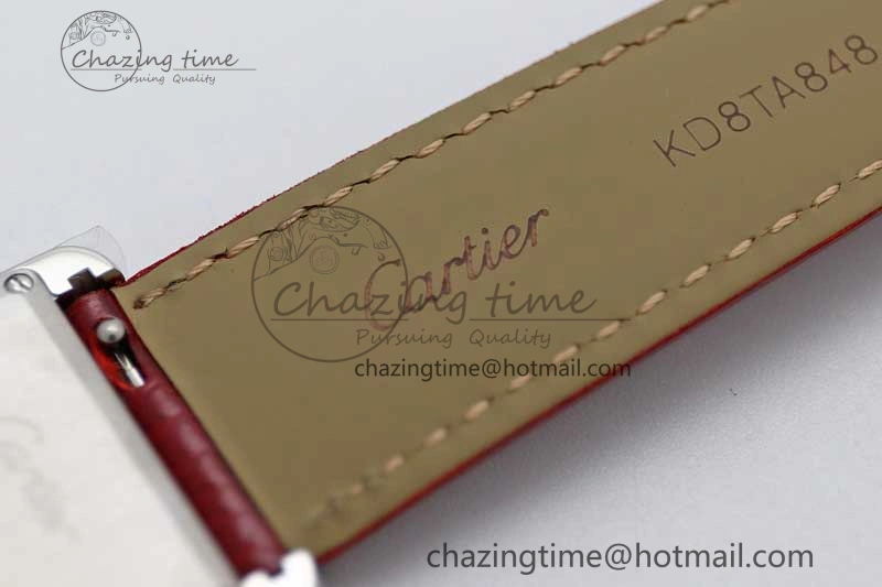 TimelessDesign Tank Louis Ladies 25mm SS K11F 1:1 Best Edition Red Dial on Leather Strap Ronda Quartz 6072