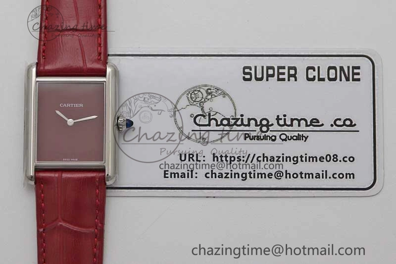 TimelessDesign Tank Louis Ladies 25mm SS K11F 1:1 Best Edition Red Dial on Leather Strap Ronda Quartz 6072
