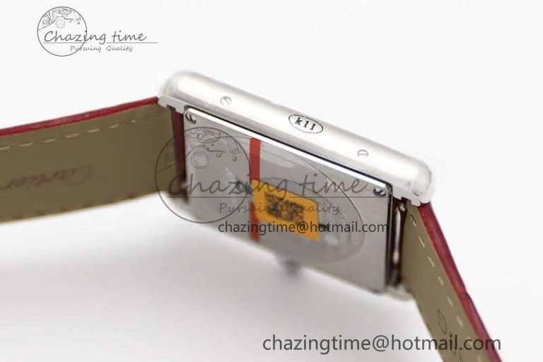 TimelessDesign Tank Louis Ladies 25mm SS K11F 1:1 Best Edition Red Dial on Leather Strap Ronda Quartz 6072