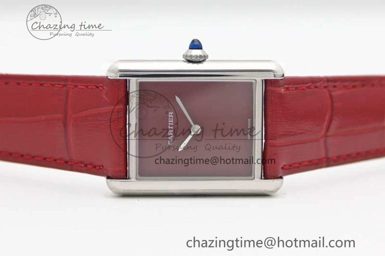 TimelessDesign Tank Louis Ladies 25mm SS K11F 1:1 Best Edition Red Dial on Leather Strap Ronda Quartz 6072