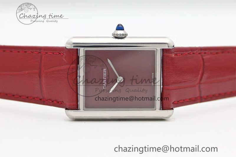 TimelessDesign Tank Louis Ladies 25mm SS K11F 1:1 Best Edition Red Dial on Leather Strap Ronda Quartz 6072