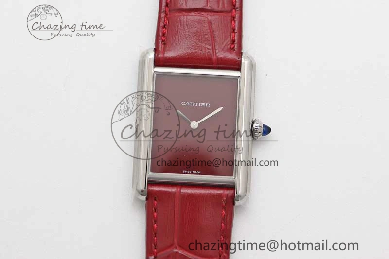TimelessDesign Tank Louis Ladies 25mm SS K11F 1:1 Best Edition Red Dial on Leather Strap Ronda Quartz 6072