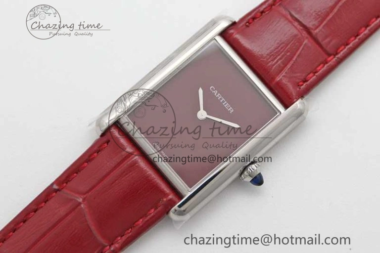 TimelessDesign Tank Louis Ladies 25mm SS K11F 1:1 Best Edition Red Dial on Leather Strap Ronda Quartz 6072