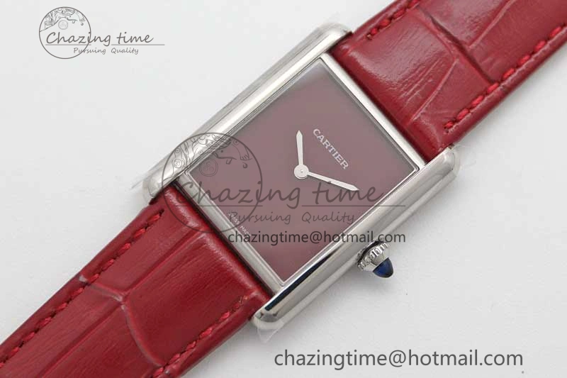 TimelessDesign Tank Louis Ladies 25mm SS K11F 1:1 Best Edition Red Dial on Leather Strap Ronda Quartz 6072