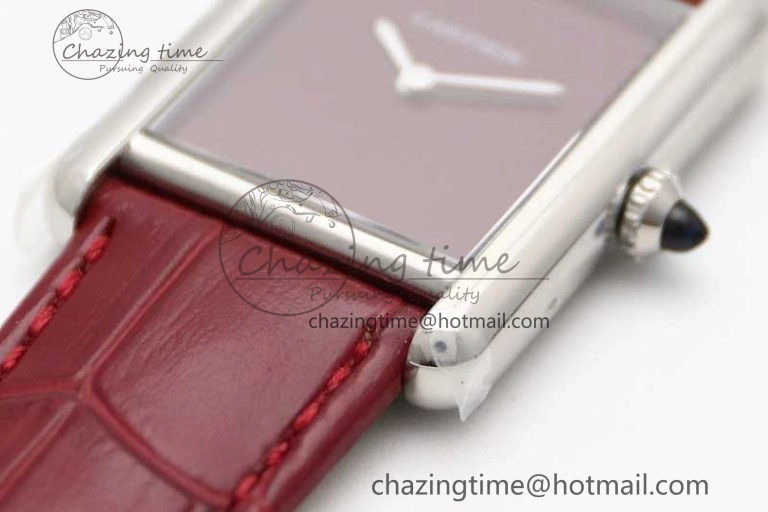 TimelessDesign Tank Louis Ladies 25mm SS K11F 1:1 Best Edition Red Dial on Leather Strap Ronda Quartz 6072