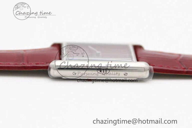TimelessDesign Tank Louis Ladies 25mm SS K11F 1:1 Best Edition Red Dial on Leather Strap Ronda Quartz 6072