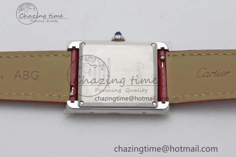 TimelessDesign Tank Louis Ladies 25mm SS K11F 1:1 Best Edition Red Dial on Leather Strap Ronda Quartz 6072